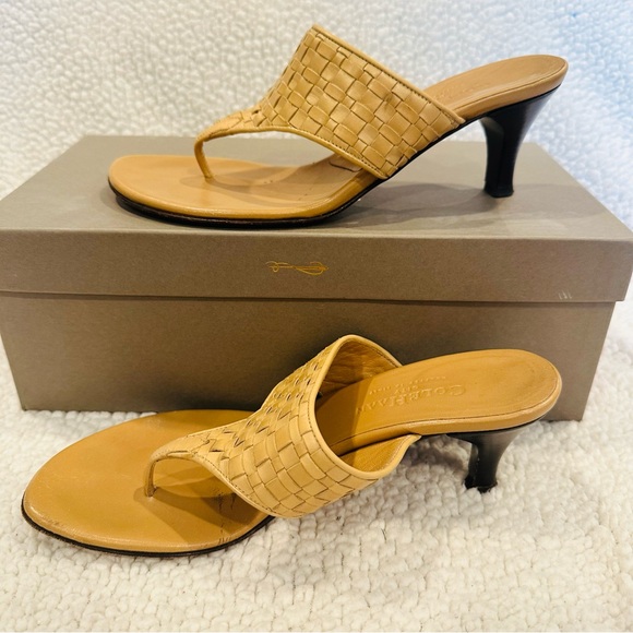 Cole Haan Woven Leather Tan Sandal Heels - Picture 7 of 8